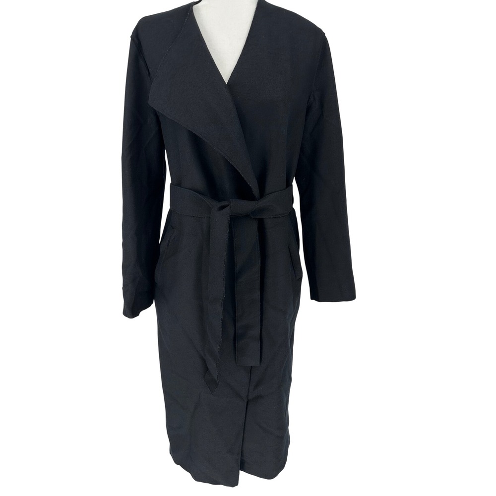 Harris Wharf‎ London Belted Wrap Coat 100% Virgin Wool IT 42 Black Minimalist